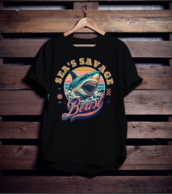 Sea's Savage Beast Angry Shark Y2K T-Shirt