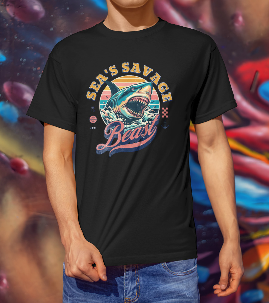 Sea's Savage Beast Angry Shark Y2K T-Shirt