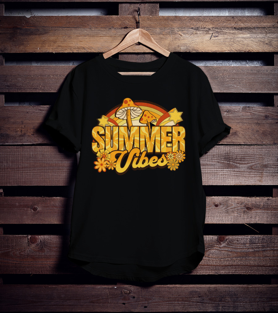 Groovy Summer Vibes With Mushroom And Flower Rainbow T-Shirt