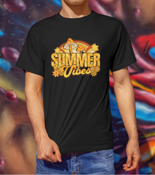 Groovy Summer Vibes With Mushroom And Flower Rainbow T-Shirt