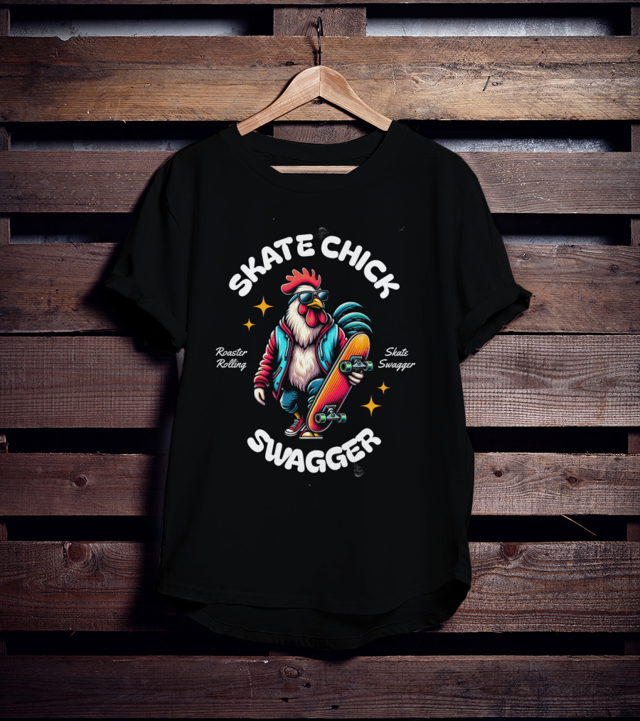 Skate Chick Swagger Rooster Rolling Skate Swagger T-Shirt