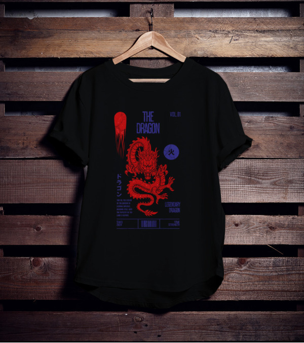 The Dragon Vol. 01 Legendary Fire Dragon Kanji Spirit Top Sticker T-Shirt