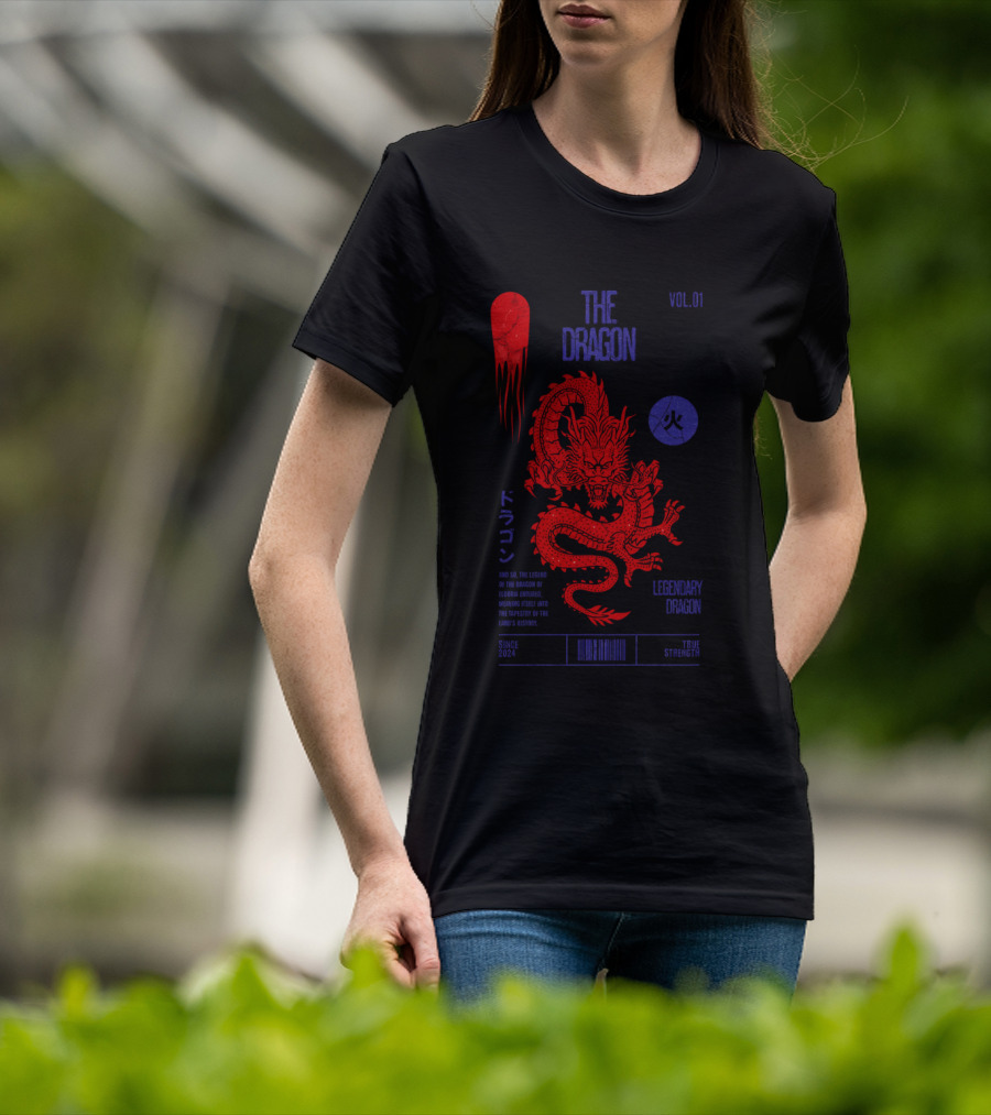 The Dragon Vol. 01 Legendary Fire Dragon Kanji Spirit Top Sticker T-Shirt