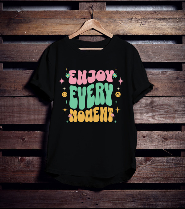Enjoy Every Moment Retro Smiley Flowers And Stars T-Shirt