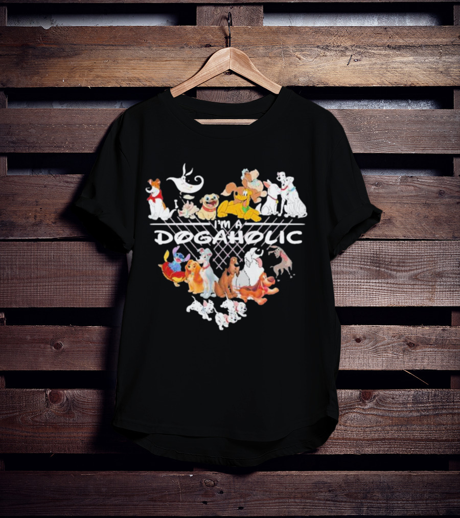 I'm A Dogaholic With Iconic Cartoon Dogs Heart T-Shirt