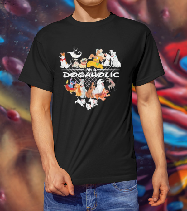 I'm A Dogaholic With Iconic Cartoon Dogs Heart T-Shirt