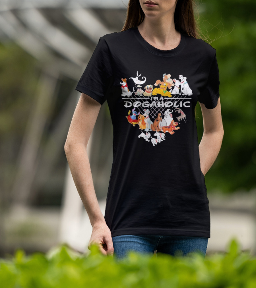 I'm A Dogaholic With Iconic Cartoon Dogs Heart T-Shirt