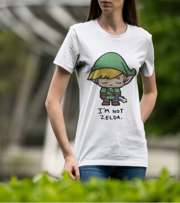 I'm Not Zelda Sad Cartoon Character In Green T-Shirt