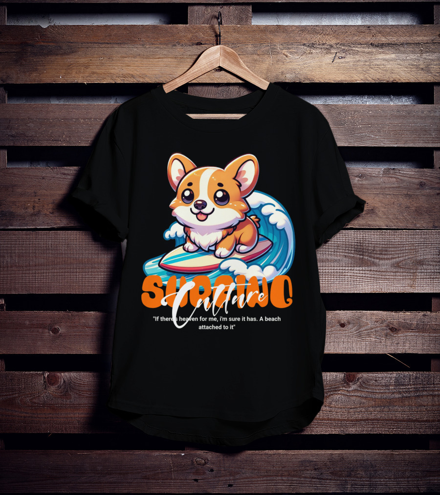 Surfing Culture Corgi On Surfboard With Wave T-Shirt