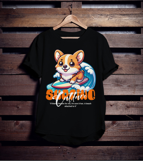 Surfing Culture Corgi On Surfboard With Wave T-Shirt