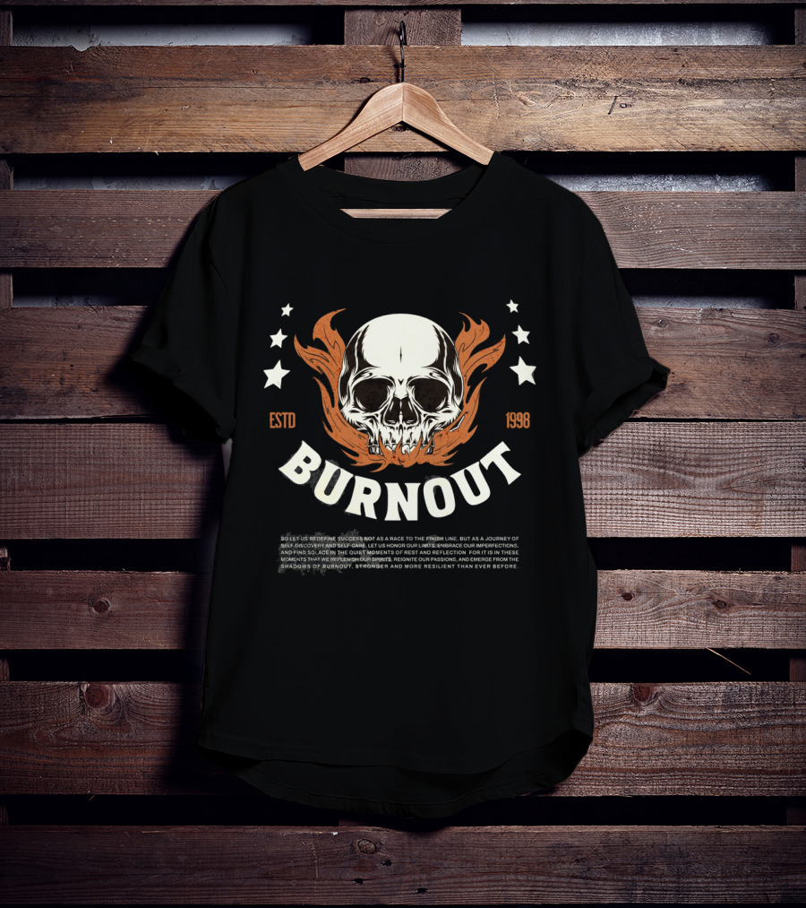 Burnout ESTD 1998 Skull With Flames And Stars T-Shirt