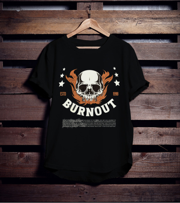 Burnout ESTD 1998 Skull With Flames And Stars T-Shirt