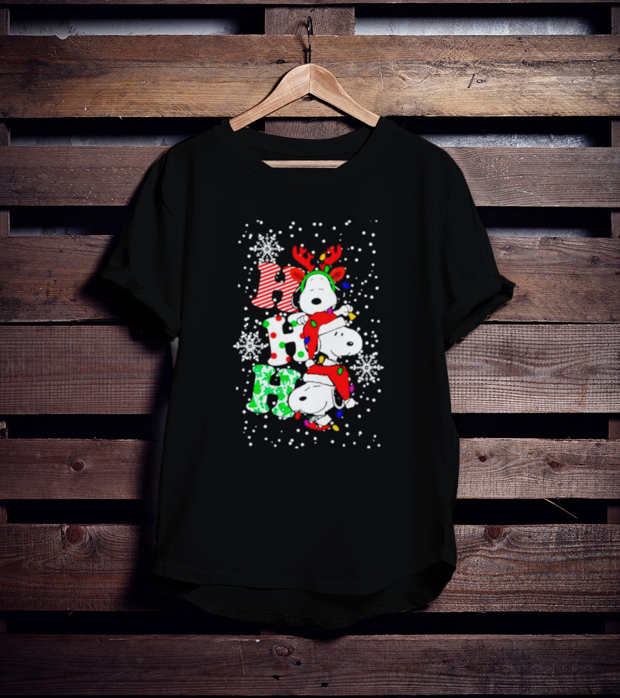 Ho Ho Ho Snoopy Christmas Reindeer Santa Snowflakes T-Shirt