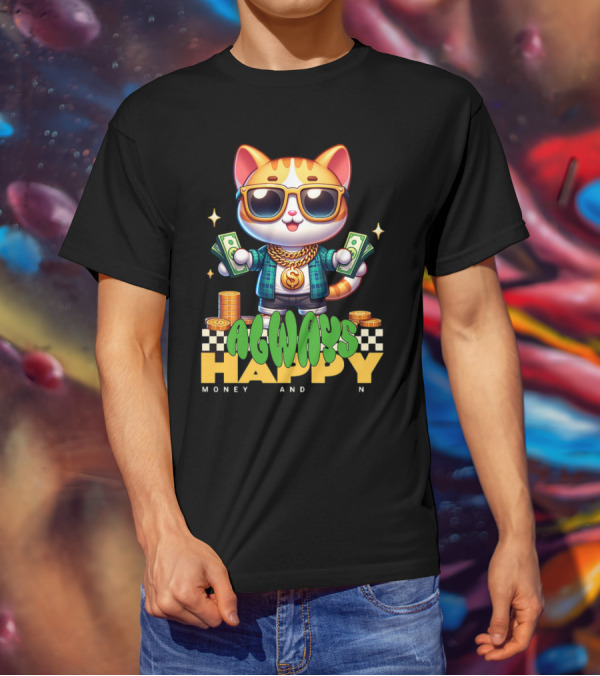 Always Happy Money And Fun Cool Cat With Sunglasses And Cash T-Shirt
