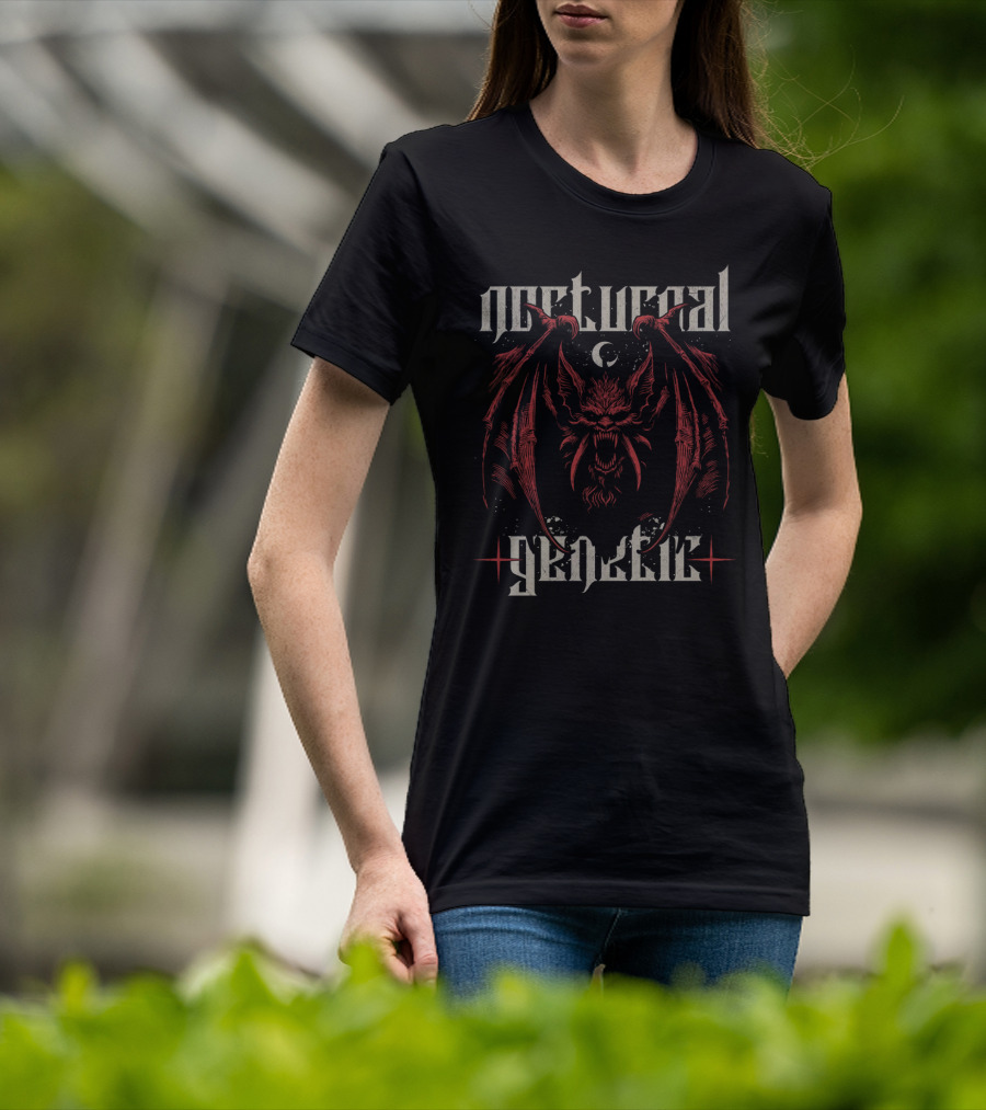 Nocturnal Genetic Vampire Bat And Crescent Moon Emblem T-Shirt