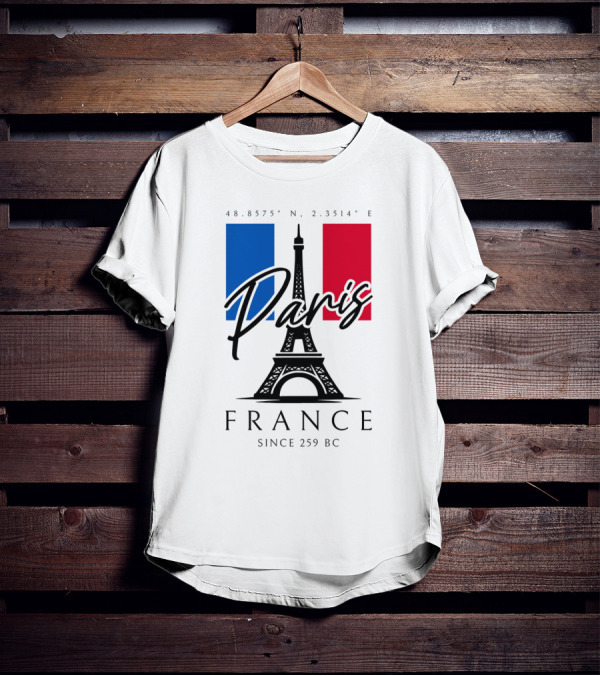 Paris France Eiffel Coordinates Since 259 BC T-Shirt
