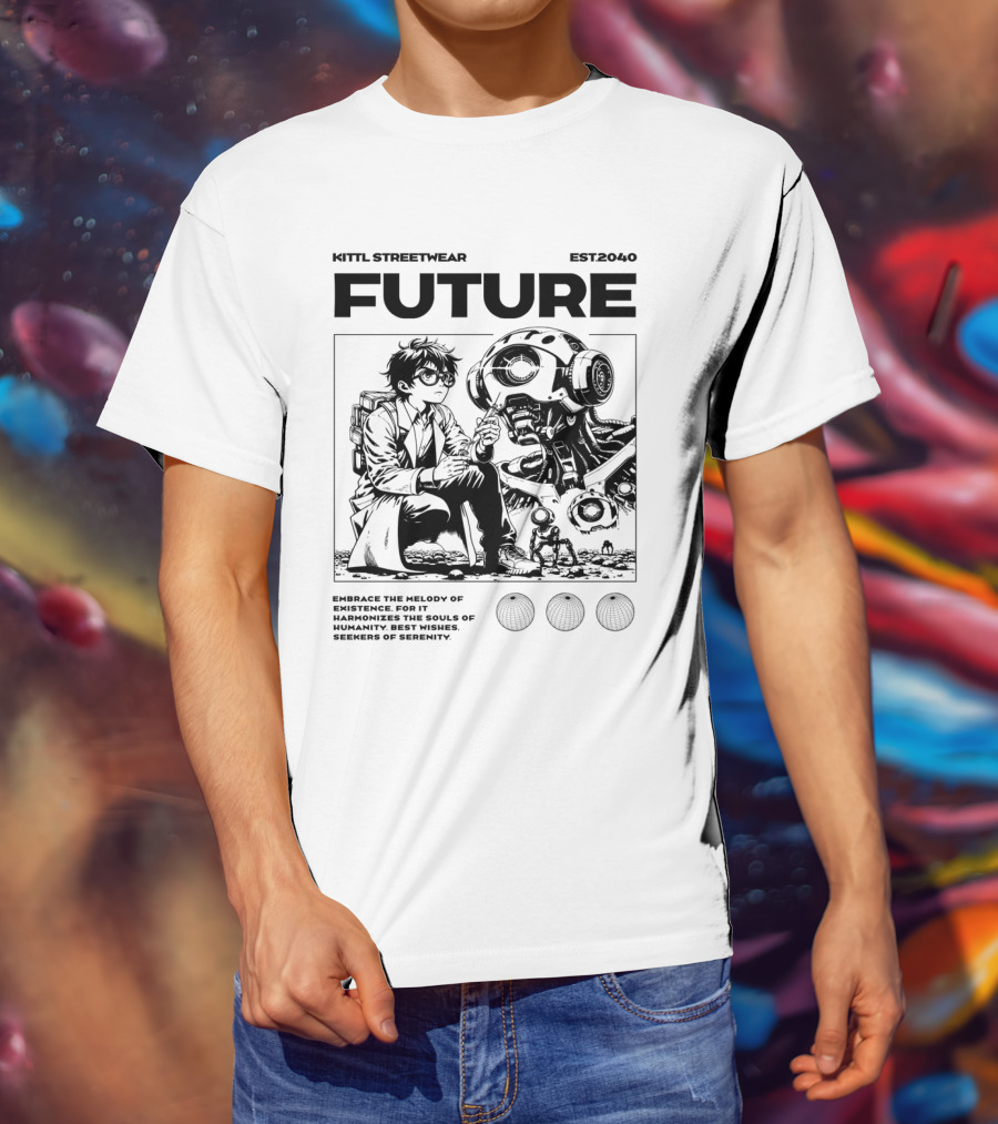 Kittl Streetwear Future EST2040 Melody Of Existence Humanity Serenity T-Shirt