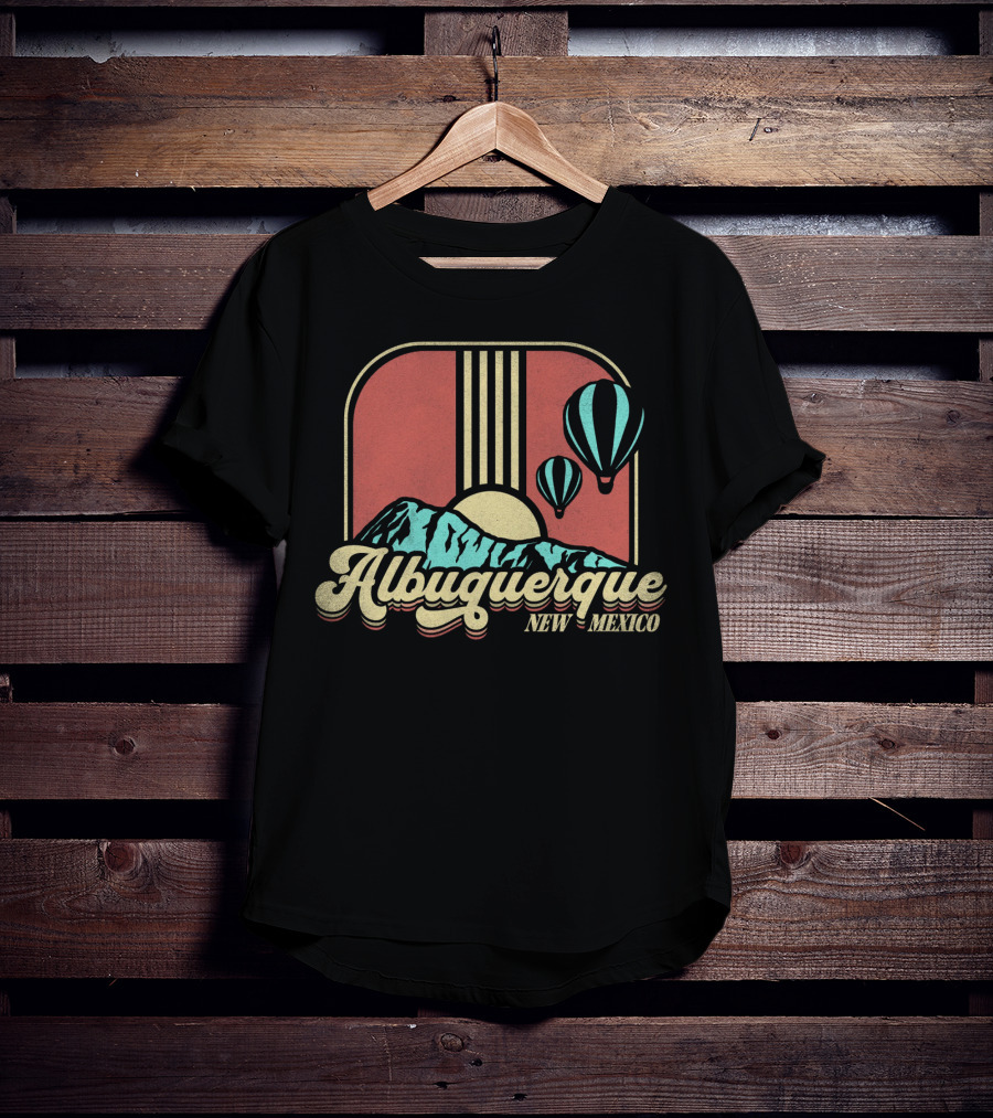 Albuquerque New Mexico Hot Air Balloon Retro Vintage Mountains Sunburst T-Shirt