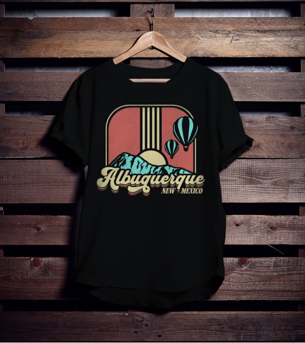 Albuquerque New Mexico Hot Air Balloon Retro Vintage Mountains Sunburst T-Shirt
