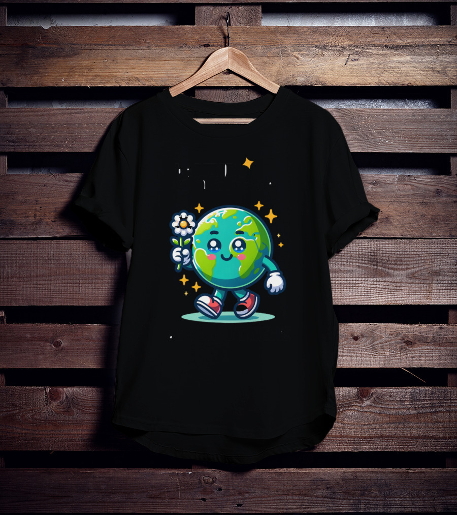 Be Kind To Our Planet And To Others Cute Earth Character With Flower And Stars T-Shirt