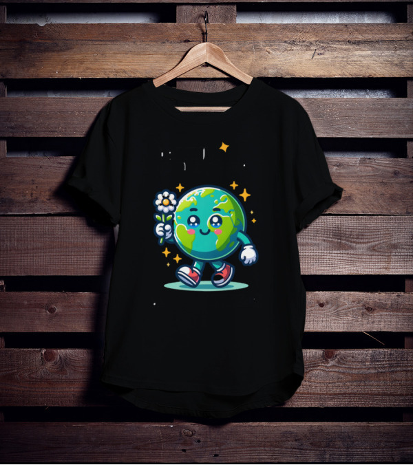 Be Kind To Our Planet And To Others Cute Earth Character With Flower And Stars T-Shirt
