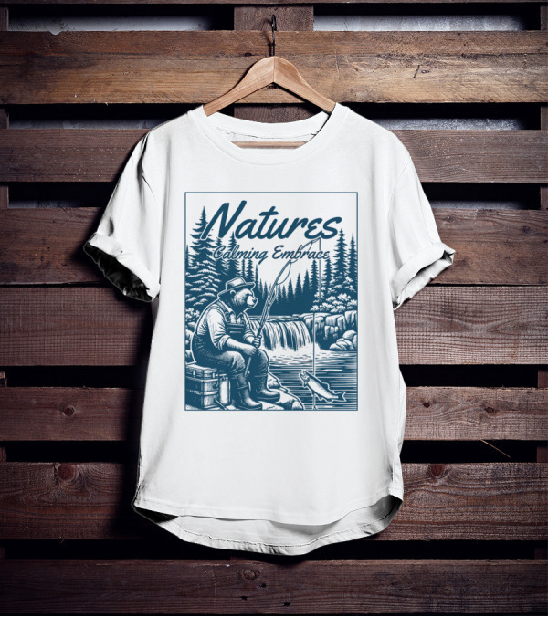 Natures Calming Embrace Bear Fishing By Waterfall T-Shirt