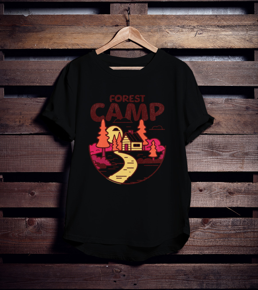 Forest Camp Cabin Path Sunset T-Shirt