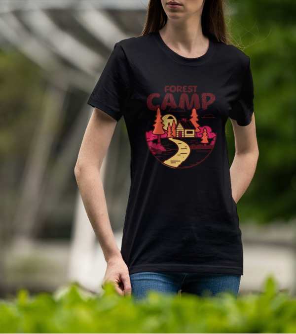 Forest Camp Cabin Path Sunset T-Shirt