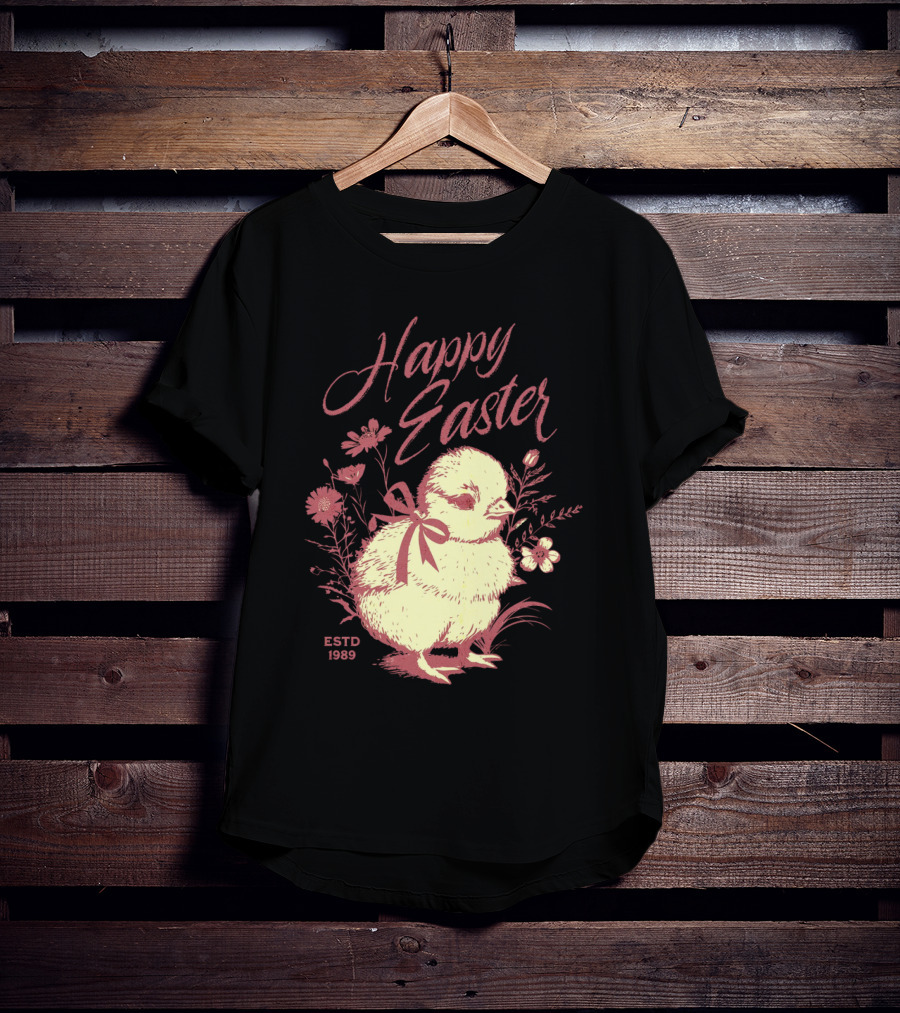 Happy Easter Vintage Chick With Flowers ESTD 1989 T-Shirt
