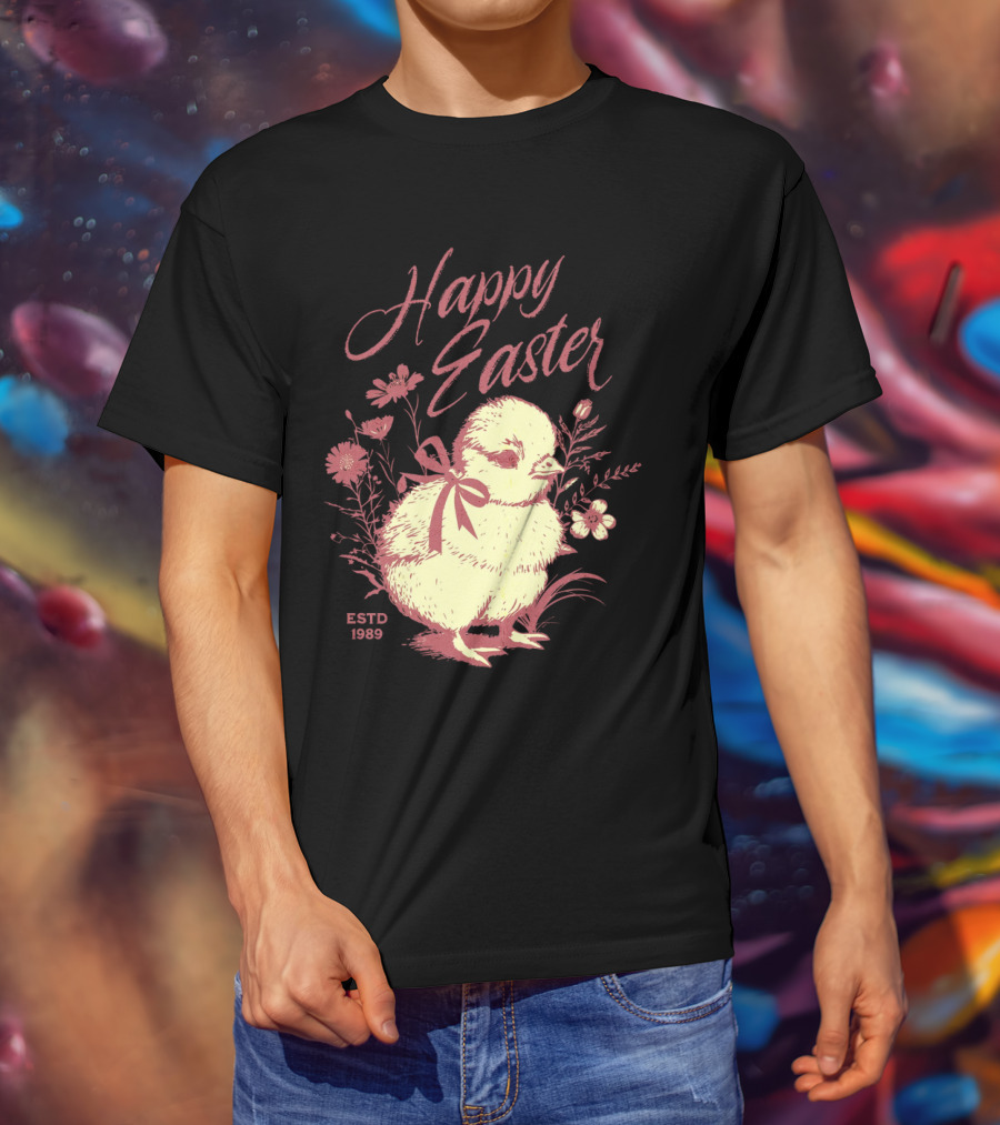 Happy Easter Vintage Chick With Flowers ESTD 1989 T-Shirt