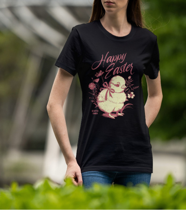 Happy Easter Vintage Chick With Flowers ESTD 1989 T-Shirt