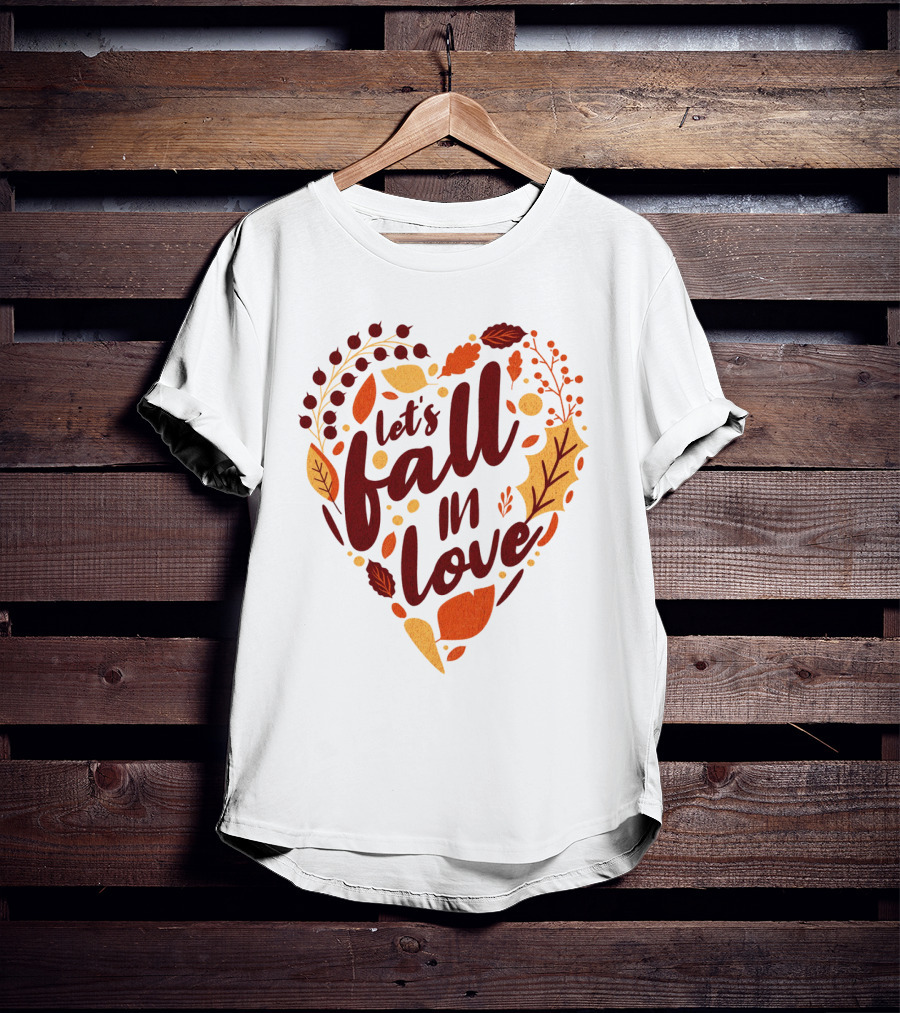 Let's Fall In Love Autumn Heart Leaves And Acorns T-Shirt
