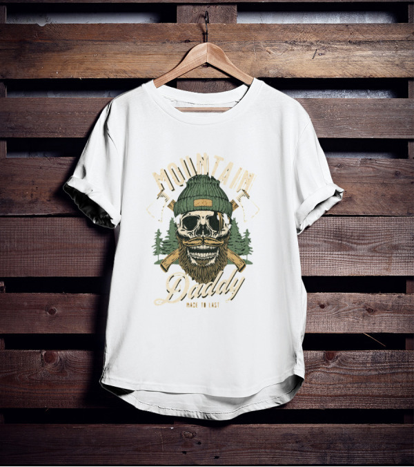 Mountain Daddy Made To Last Bearded Skull With Axes And Trees T-Shirt