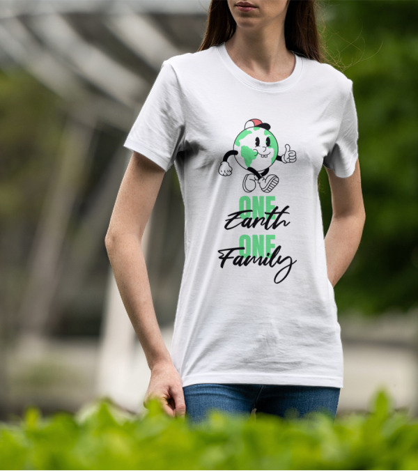 ONE EARTH ONE FAMILY Earth Character Thumbs Up T-Shirt