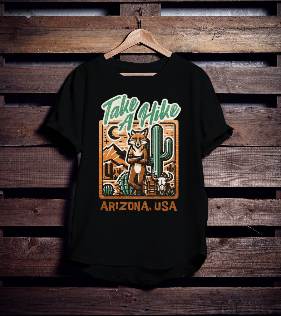 Take A Hike Arizona USA Desert Fox And Cactus Scene T-Shirt