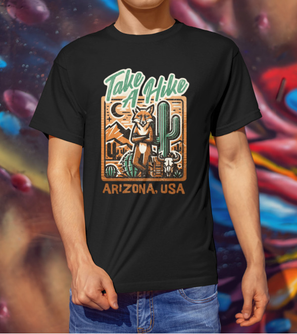 Take A Hike Arizona USA Desert Fox And Cactus Scene T-Shirt