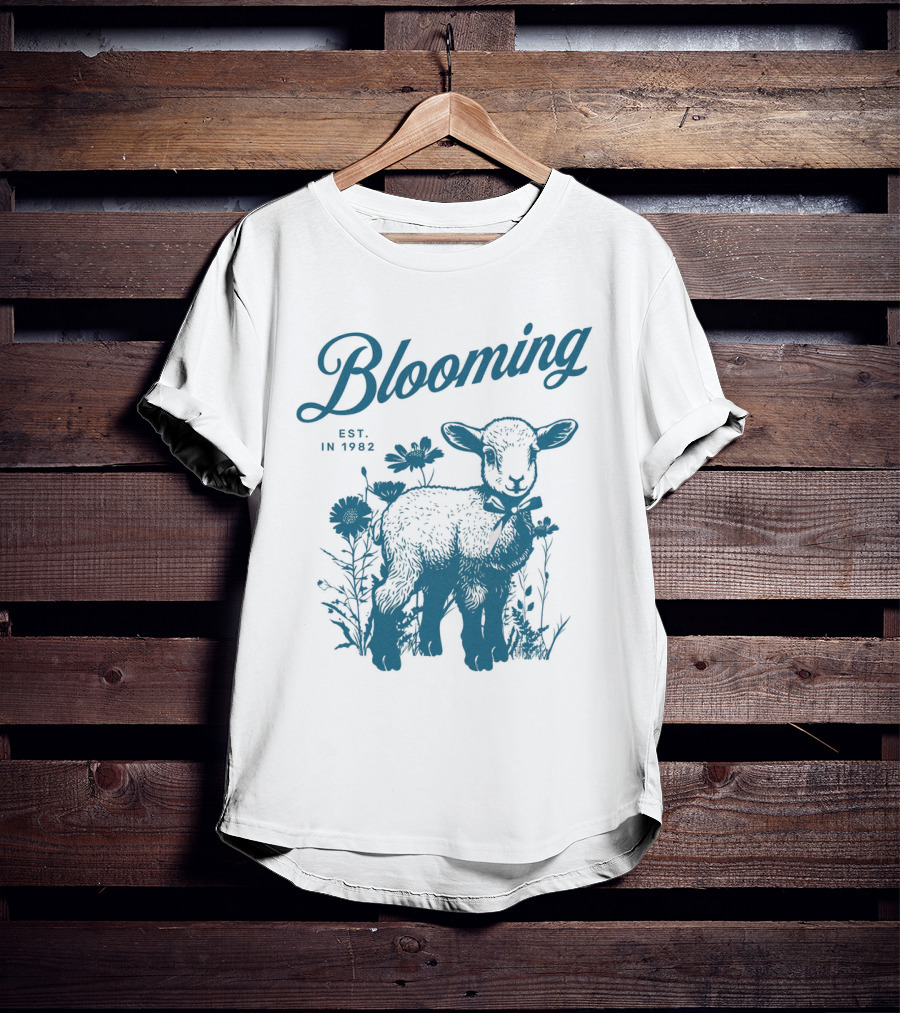 Blooming Vintage Style Est. In 1982 Lamb And Flowers T-Shirt
