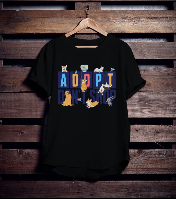 Adopt Don't Shop Cute Animal Design With Cats, Dogs, Fish, And Birds T-Shirt