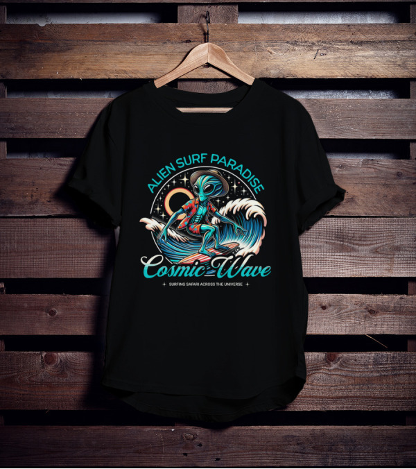 ALIEN SURF PARADISE COSMIC WAVE SURFING SAFARI ACROSS THE UNIVERSE T-Shirt