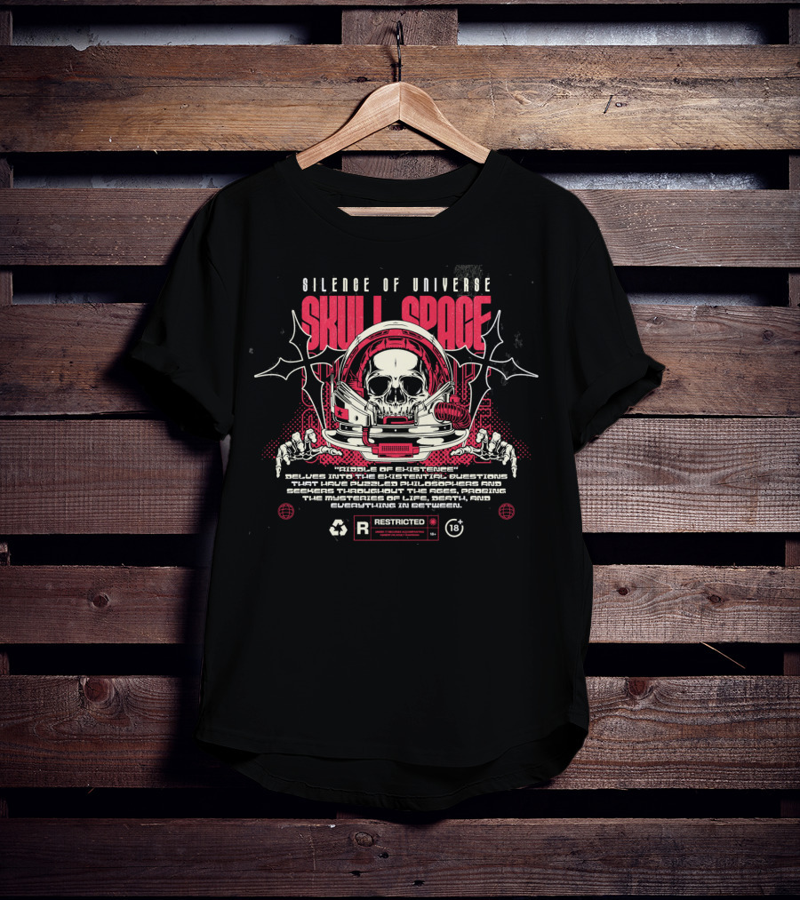 Silence Of Universe Skull Space Riddle Of Existence Restricted 18+ T-Shirt