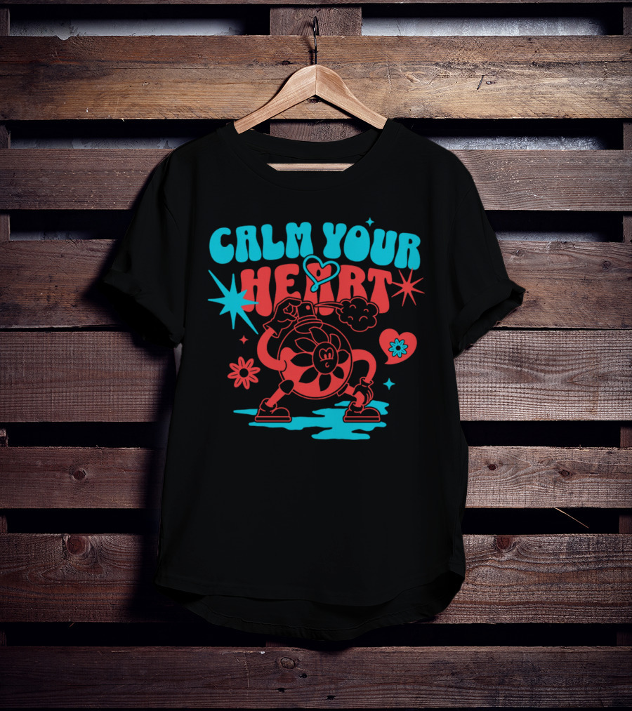 CALM YOUR HEART Retro Floral Cartoon Explosion T-Shirt