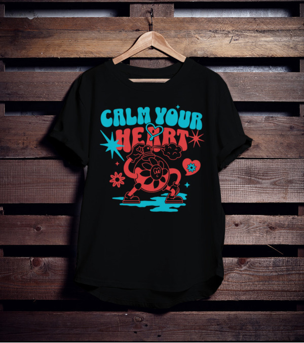 CALM YOUR HEART Retro Floral Cartoon Explosion T-Shirt