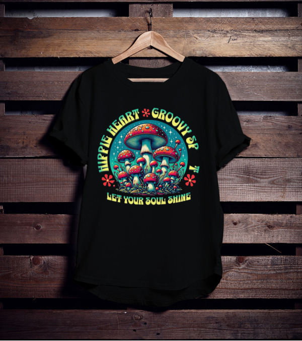 Hippie Heart Groovy SF Let Your Soul Shine Psychedelic Mushroom Forest T-Shirt