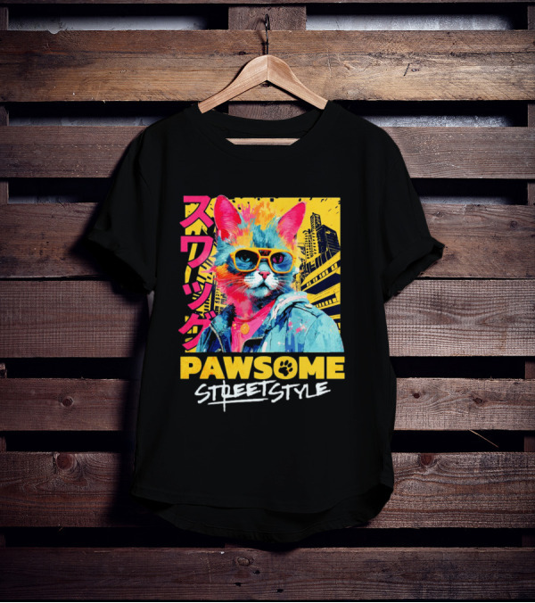 Pawsome Streetstyle Cat With Jacket And Sunglasses Urban Cityscape T-Shirt