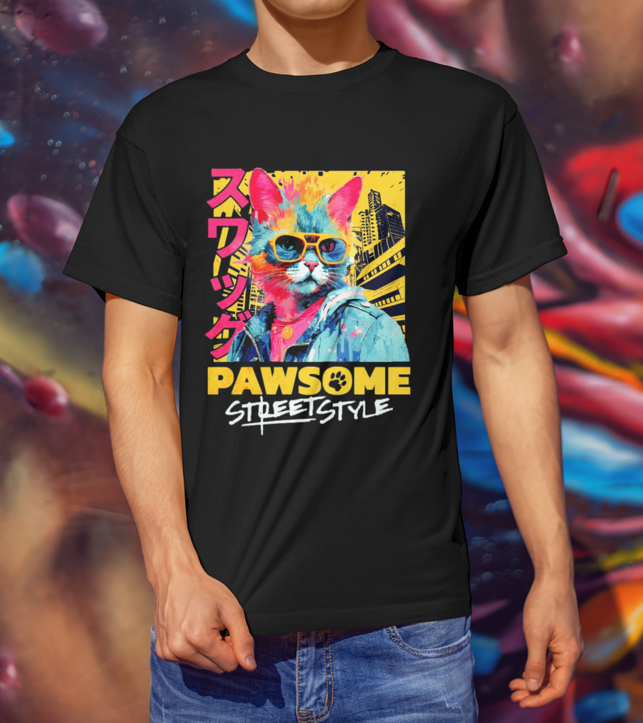 Pawsome Streetstyle Cat With Jacket And Sunglasses Urban Cityscape T-Shirt