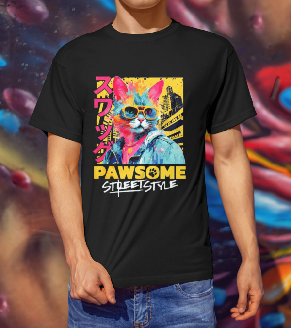 Pawsome Streetstyle Cat With Jacket And Sunglasses Urban Cityscape T-Shirt