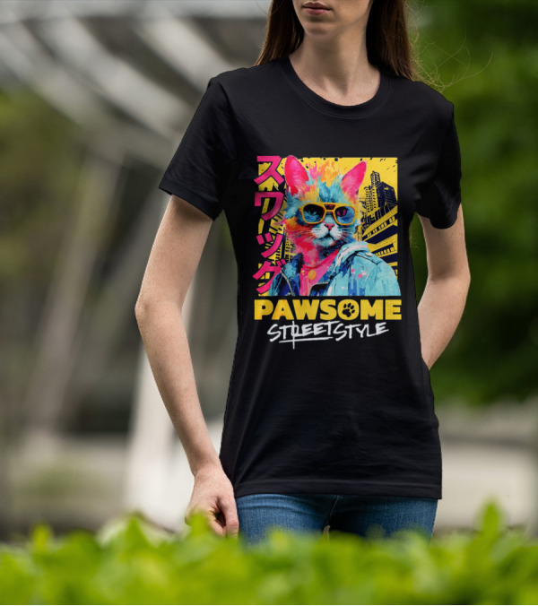 Pawsome Streetstyle Cat With Jacket And Sunglasses Urban Cityscape T-Shirt