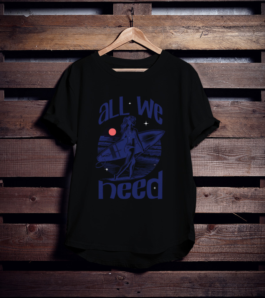 All We Need Surfer Moonlit Beach Vintage T-Shirt