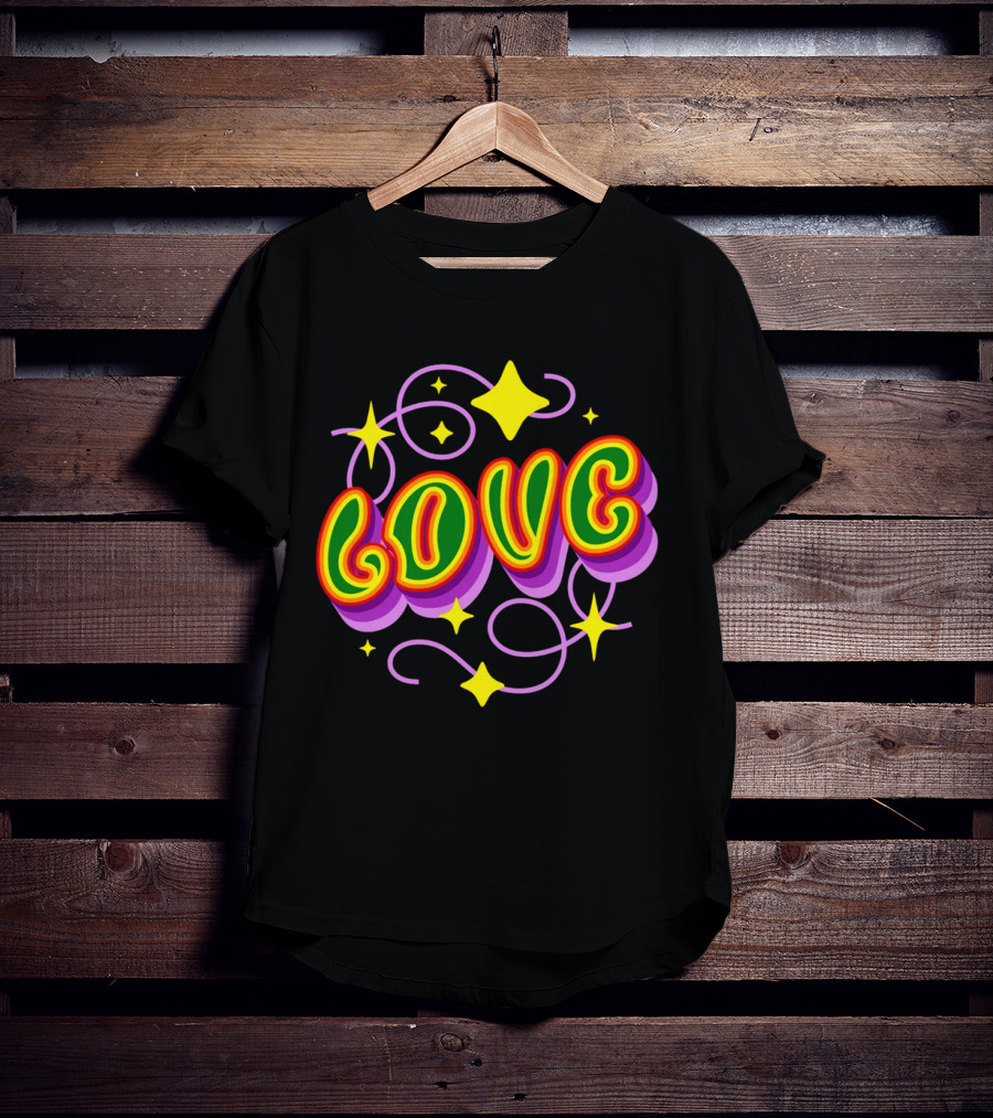 LOVE Stars And Swirls 70's T-Shirt