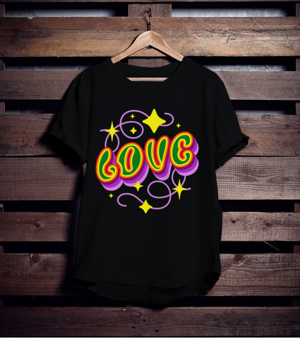 LOVE Stars And Swirls 70's T-Shirt